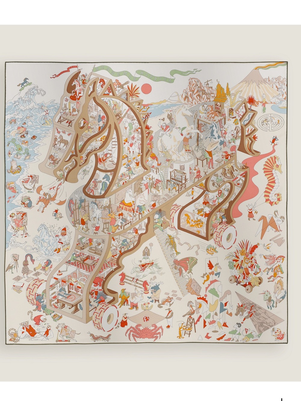 HERMES Academia Hippica scarf 90 Silk Illustrated